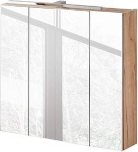 Zrcadlová skříňka do koupelny, šířka 80 cm, s LED osvětlením, Imitace "Wotaneiche" (imitace dubu), rozměry: 80/75-80/16 cm