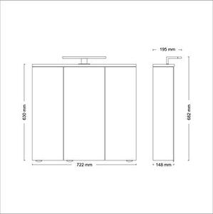 Zrcadlová skříňka Arda s LED osvětlením, šířka 72,2 cm, koupelnová skříňka vyrobená z MDF, včetně zásuvky | Bílá barva