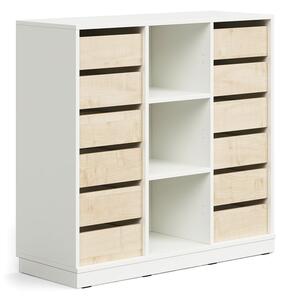 AJ Produkty Skříňka CASPER, 12 zásuvek, 3 přihrádky, sokl, bílá/bříza