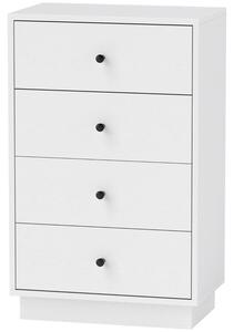 Komoda Moonbite s 4 zásuvkami, kompaktní komoda o rozměrech 47 × 29 cm s ochranou proti převrácení, úložný nábytek do předsíně a domácí kanceláře, vyrobená z dřevotřísky, bílá barva