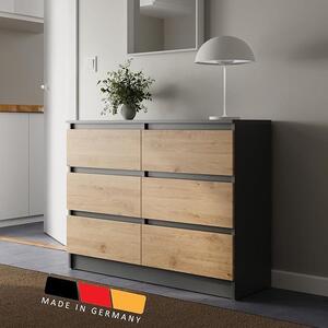Komoda se 6 zásuvkami, barva antracit, Imitace dřeva Artisan Oak. Skříň se zásuvkami, komoda, vysoká komoda, nábytek do obývacího pokoje, ložnice, chodby, kanceláře. Organizér. Šířka 95 cm, výška 78 cm