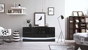 Komoda Sideboard City, vyrobená v Německu, černá matná/černá lesklá, včetně LED osvětlení – moderní komoda do obývacího pokoje (178 x 72 x 38 cm)