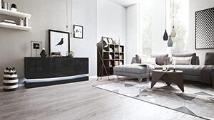 Komoda Sideboard City, vyrobená v Německu, černá matná/černá lesklá, včetně LED osvětlení – moderní komoda do obývacího pokoje (178 x 72 x 38 cm)