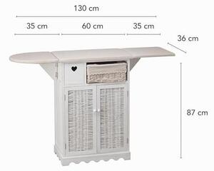 Montemaggi, žehlicí prkno, skládací žehlicí skříň, žehlicí skříň s 1 proutěným košem a 2 dvířky, bílá, 54x36x86 cm