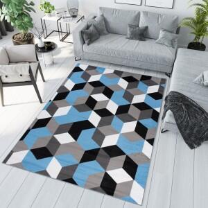 Makro Abra Kusový koberec moderní MAYA Q545A Kostky 3D modrý šedý Rozměr: 200x200 cm
