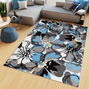 Makro Abra Kusový koberec moderní MAYA Z907A Květy modrý šedý Rozměr: 250x350 cm