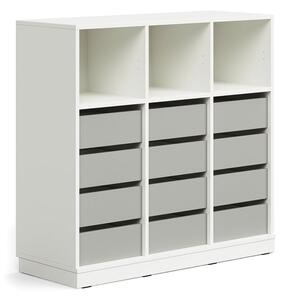 AJ Produkty Skříňka CASPER, 12 zásuvek, 3 horní přihrádky, sokl, bílá/šedá