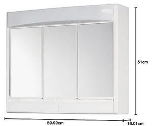 Zrcadlová skříňka Saphir s LED osvětlením, šířka 60 cm, plastová skříňka v bílé barvě, včetně zásuvky