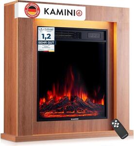 Elektrický krb Matti – stojací elektrický krb s topným systémem, 3D efekt plamene, LED ambientní osvětlení, dálkové ovládání – 32 palců (dub)