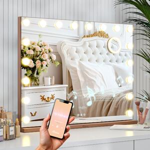 Zrcadlo Mirlux Hollywood, rozměry 80 x 60 cm, barva růžové zlato, s Bluetooth reproduktorem