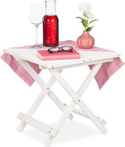 Skládací devný stolek Relaxdays, do obývacího pokoje, na balkon a terasu, penosný, stabilní, odkládací stolek, rozmry: 50 x 50 x 50 cm, bílý