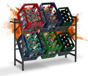 Relaxdays regál na bedny s nápoji, VxxH: 80x104x32 cm, nosnost 300 kg, 6 beden, ocel, stojan na bedny s nápoji, regál na bedny, erný