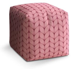 Sablio Taburet Cube Růžové pletení z vlny - 40x40x40 cm