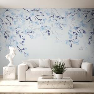 Fototapety modré kvetoucí větve na modrém pozadí, Fototapety les, Fototapety stromy, w02200v1 : uwalls.cz