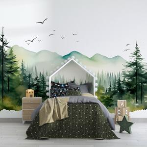 Fototapety Akvarel lesní a horské krajiny, zelená paleta barev , Fototapety příroda, w02150 : uwalls.cz