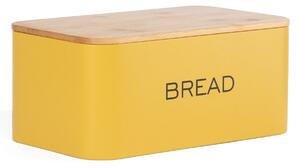 Kovový chlebník s bambusovým víkem BREAD mustard/hořčicová 30x18 cm Homla
