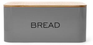 Kovový chlebník s bambusovým víkem BREAD šedá 30x18 cm Homla