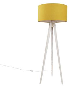 Stojací lampa na trojnožce bílá se žlutým látkovým stínidlem 50 cm - Tripod Classic