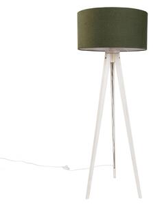 Stojací lampa na trojnožce bílá s látkovým stínidlem tmavě zelená 50cm - Tripod Classic