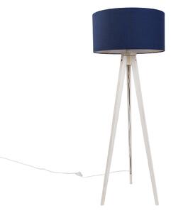 Stojací lampa na trojnožce bílá s tmavě modrým látkovým stínidlem 50 cm - Tripod Classic