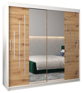 Šatní skříň s posuvnými dveřmi a dvoudílným zrcadlem YORK1 - 200x200cm -Bílá-Dub Artisan-