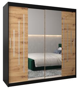Šatní skříň s posuvnými dveřmi a dvoudílným zrcadlem YORK1 - 200x200cm -Černá-Dub Artisan-