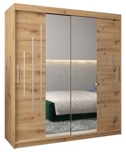 Šatní skříň s posuvnými dveřmi a dvoudílným zrcadlem YORK1 - 180x200cm -Dub Artisan-
