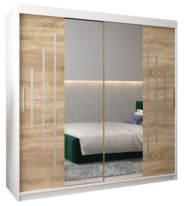 Šatní skříň s posuvnými dveřmi a dvoudílným zrcadlem YORK1 - 200x200cm -Bílá-Dub Sonoma-