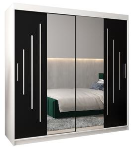 Šatní skříň s posuvnými dveřmi a dvoudílným zrcadlem YORK1 - 200x200cm -Bílá-Černá-