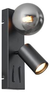 Moderní nástěnné svítidlo černé 2-světelné naklápěcí s portem USB-C - Lesly