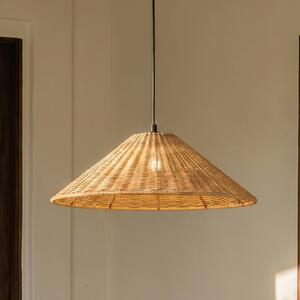 Lucande Venkovní závěsná lampa Taniola, 1 žárovka, kuželovitá, Ø 60 cm, stmívatelný, Tmavé dřevo, Dřevo, Venkovský / rustikální
