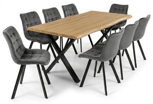 Vikio Jídelní set pro 8 osob 180x90 cm soft dub noha X šedá židle VJS238-8S-S