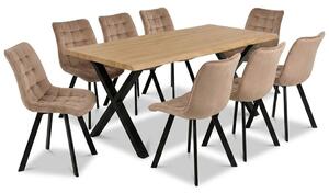Vikio Jídelní set pro 8 osob 180x90 cm soft dub noha X béžová židle VJS238-8BE-S