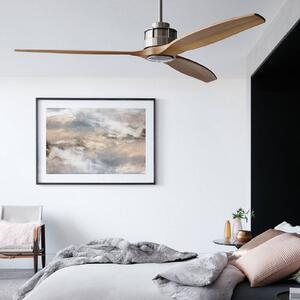 Beacon Lighting Stropní ventilátor Airfusion Akmani, tichý, teak/chrom, Světlé dřevo, Obývací pokoj / jídelna, Dřevo, Moderní