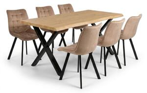 Vikio Jídelní set pro 6 osob 180x90 cm soft dub noha X béžová židle VJS238-6BE-S