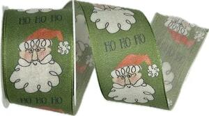 Vánoční stuha bavlněná Ho Ho Ho zelená 40mm x 2m (6,-Kč/m)