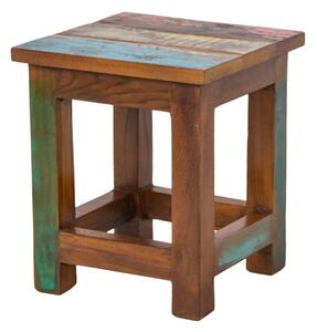Stolička z antik teakového dřeva, "GOA" styl, 25x25x30cm (AQ)