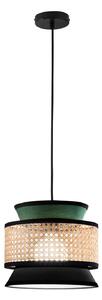 Luce Ambiente Design Závěsné světlo Gazebo, zelená/černá/přírodní, Ø 26 cm, látka/rattan, stmívatelný, Zelená, Obývací pokoj / jídelna, Textil / tkanina / hedvábí