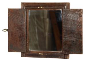 Okno se zrcadlem z teakového dřeva s okenicí, 59x5x60cm