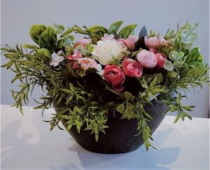 Aranžmá smuteční - květináč PLAST "mísa" žardinka - v růžové-pr. 30cm