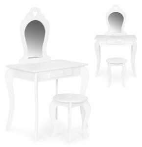 Velký dětský dřevěný toaletní stolek se stoličkou pro děvčata bílý ECOTOYS FH-KF200011-W WHITE