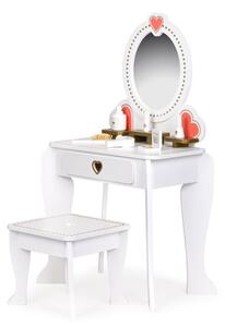 Velký dětský dřevěný toaletní stolek se stoličkou, s příslušenstvím, bílý ECOTOYS W08H102B