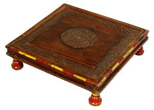 Čajový stolek z teakového dřeva, zdobený mosazí, 53x53x14cm