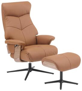 RELAXAČNÍ KŘESLO S TABURETEM, dřevo, textil, kůže, hnědá Livetastic - Křesla klasická, Online Only