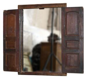 Okno se zrcadlem z teakového dřeva s okenicí, 86x4x120cm