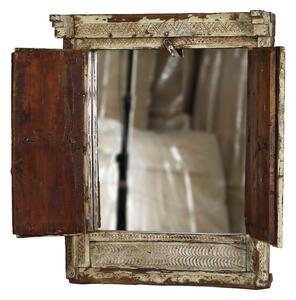 Okno se zrcadlem z teakového dřeva s okenicí, 53x15x66cm