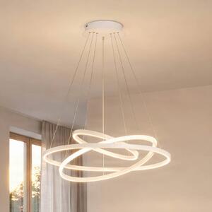 Lucande LED závěsné světlo Ezana, bílé, kov, Ø 80 cm, stmívatelný, Bílá / opál, Obývací pokoj / jídelna, kov, Moderní