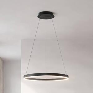 Arcchio Závěsné světlo Albiona, černé, 1 kruh, Ø 60 cm, stmívatelný, Černá, Kuchyň, kov, Moderní