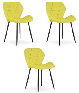 Set tří jídelních židlí MANGO sametové žluté / černé nohy (3 ks)