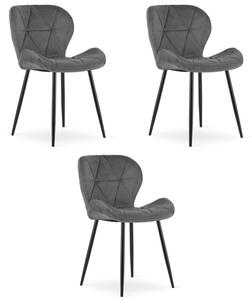 Set tří jídelních židlí MANGO sametové tmavě šedé / černé nohy (3 ks)
